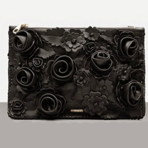 Uterque Handbags - Uterqüe Foral Black Leather Purse